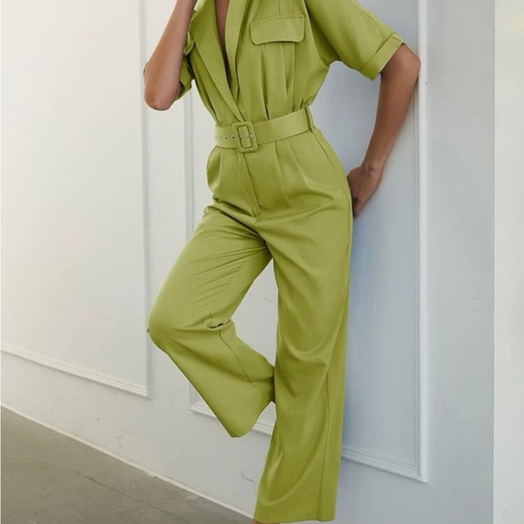 Green Jumpsuit With Belt - Picture 1 of 7